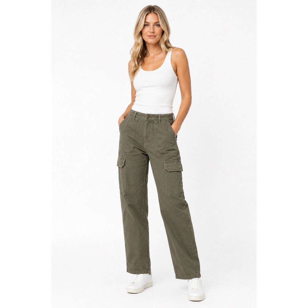 Zara Cargo Pants Women 8 Olive Green New Mid Rise Straight Leg Utility Trousers